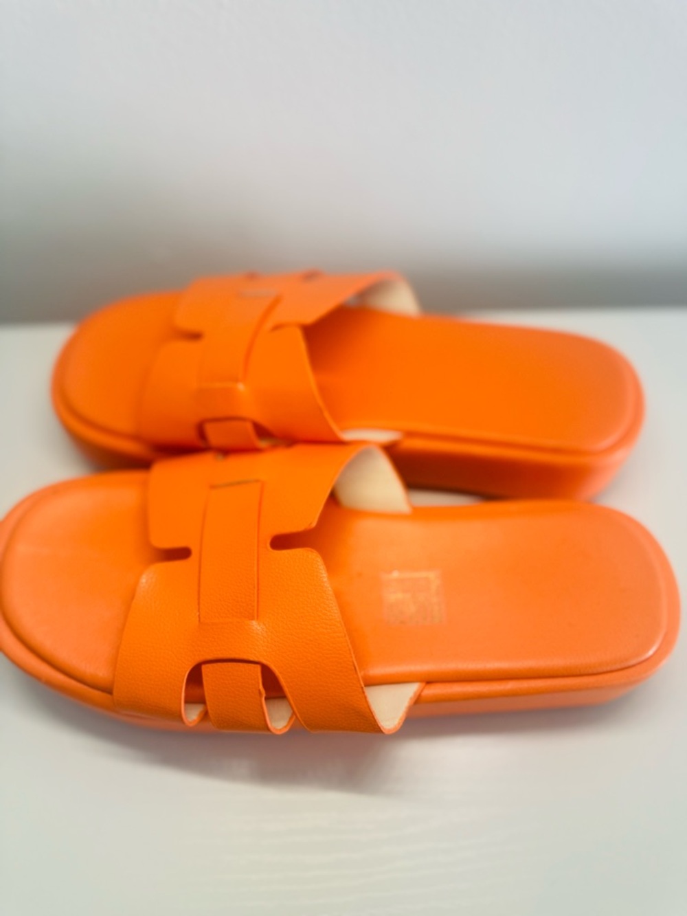 Orange Leather Slide Sandals